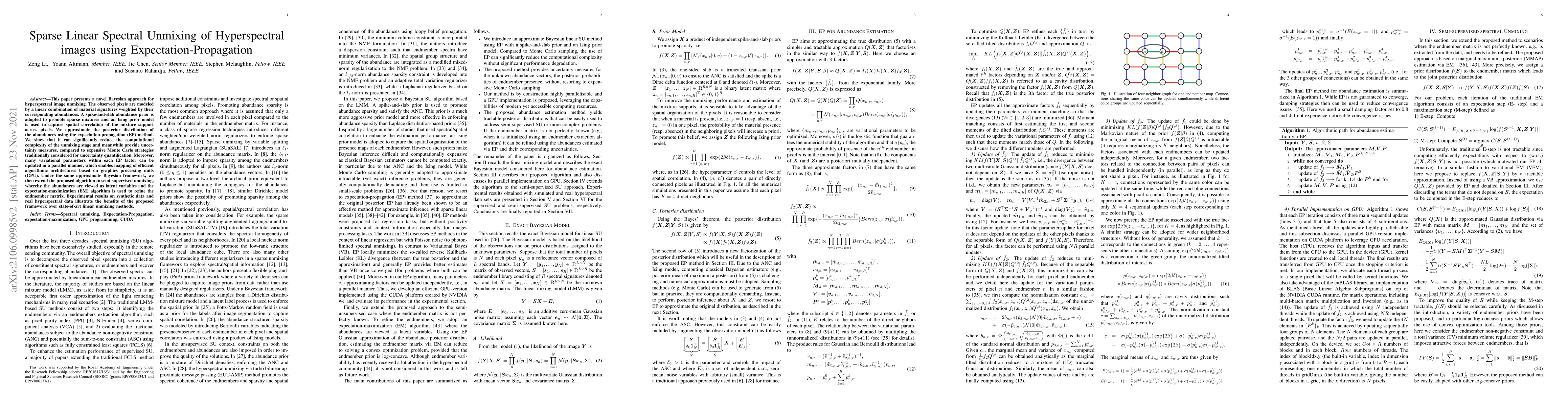 Thumbnail for Sparse Linear Spectral Unmixing of Hyperspectral images using
  Expectation-Propagation