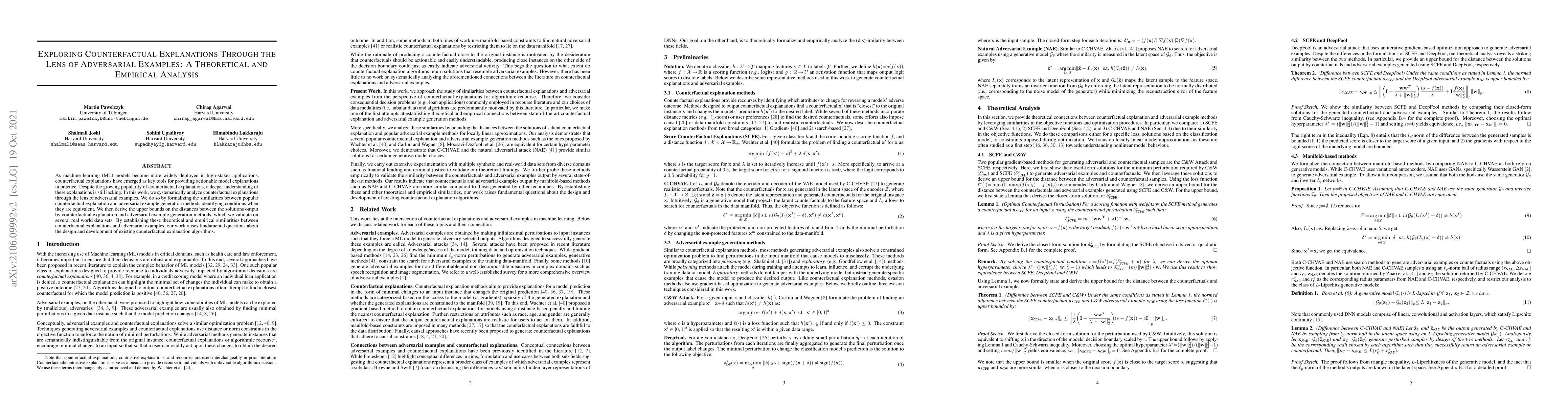 Thumbnail for Exploring Counterfactual Explanations Through the Lens of Adversarial
  Examples: A Theoretical and Empirical Analysis