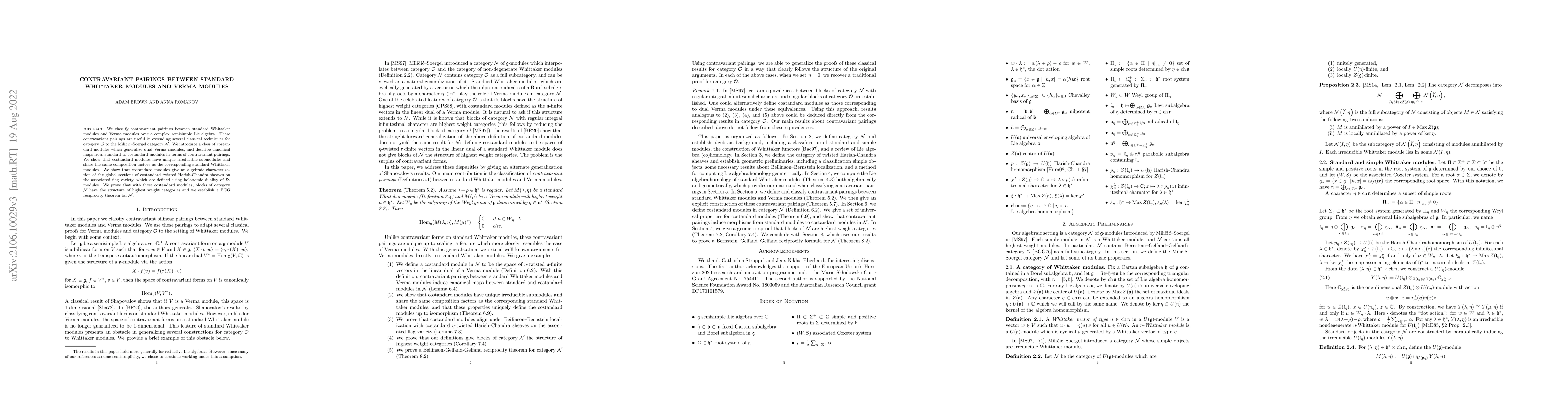 Thumbnail for Contravariant pairings between standard Whittaker modules and Verma
  modules