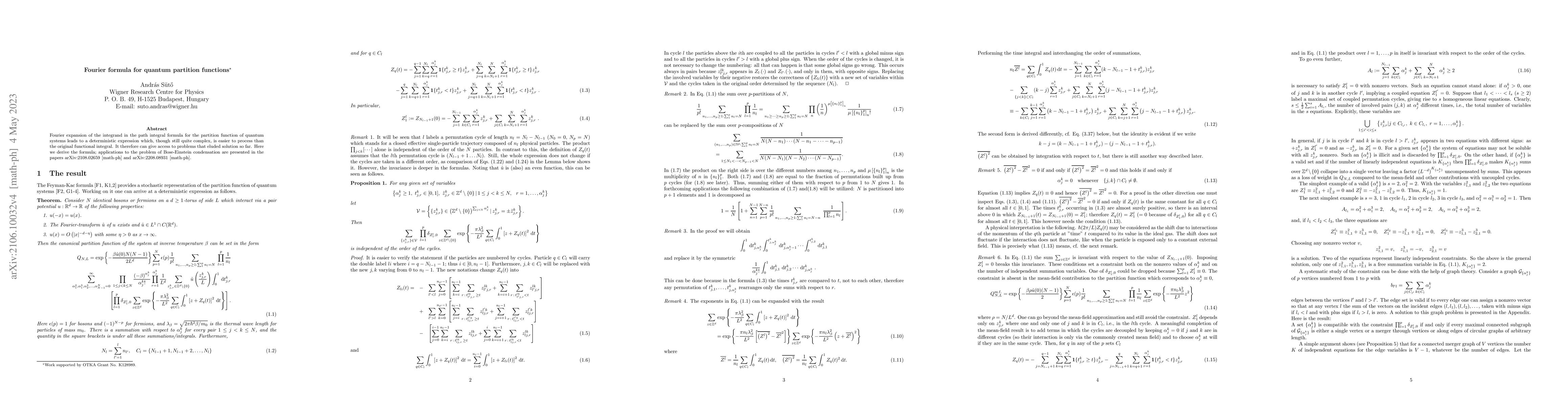 Thumbnail for Fourier formula for quantum partition functions
