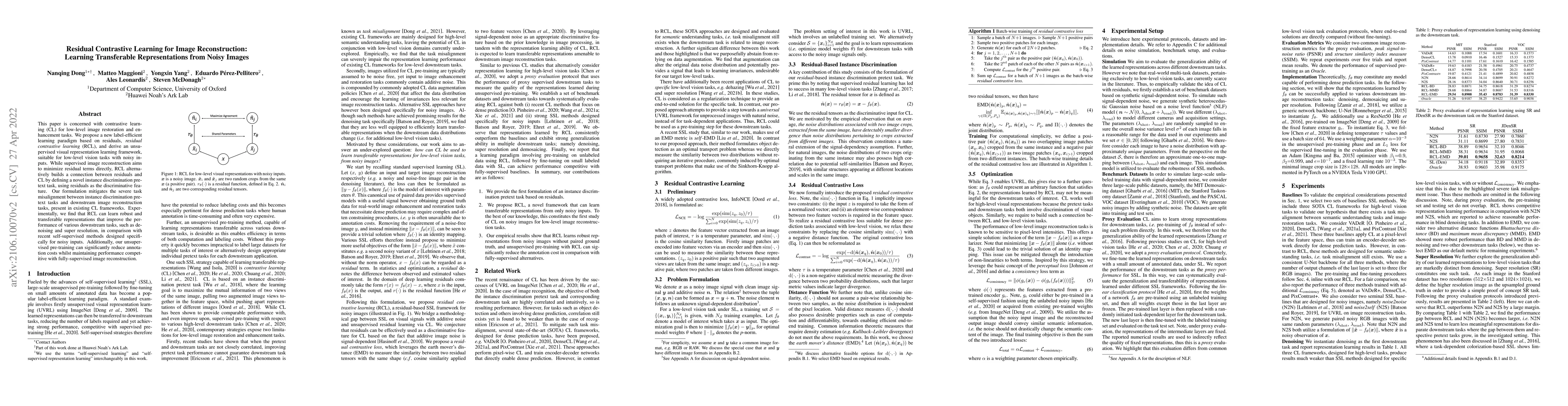 Thumbnail for Residual Contrastive Learning for Image Reconstruction: Learning
  Transferable Representations from Noisy Images