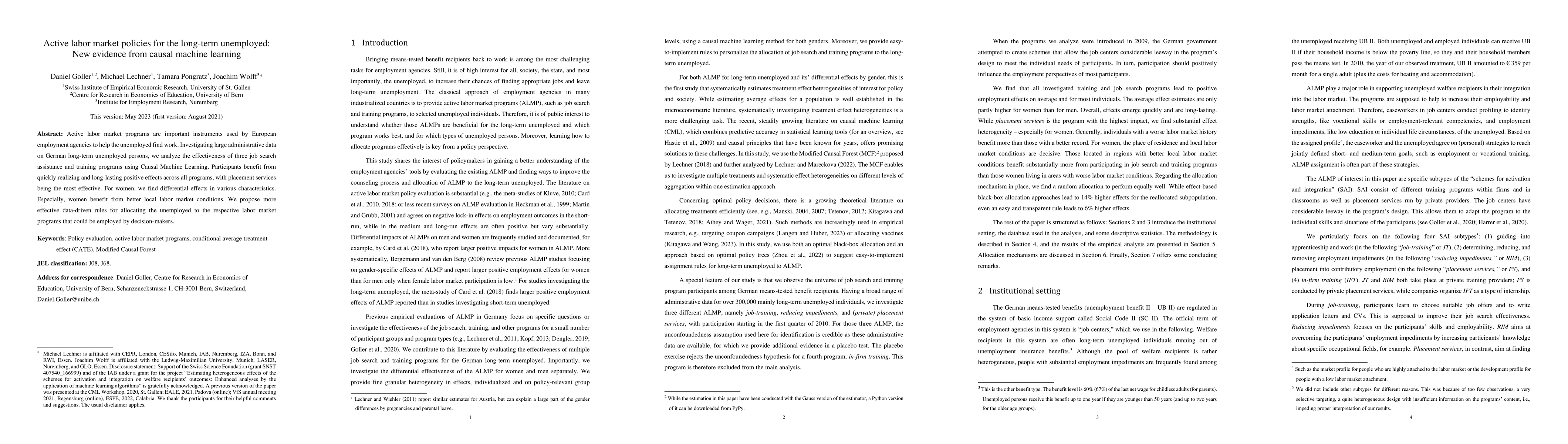 Thumbnail for Active labour market policies for the long-term unemployed: New evidence
  from causal machine learning