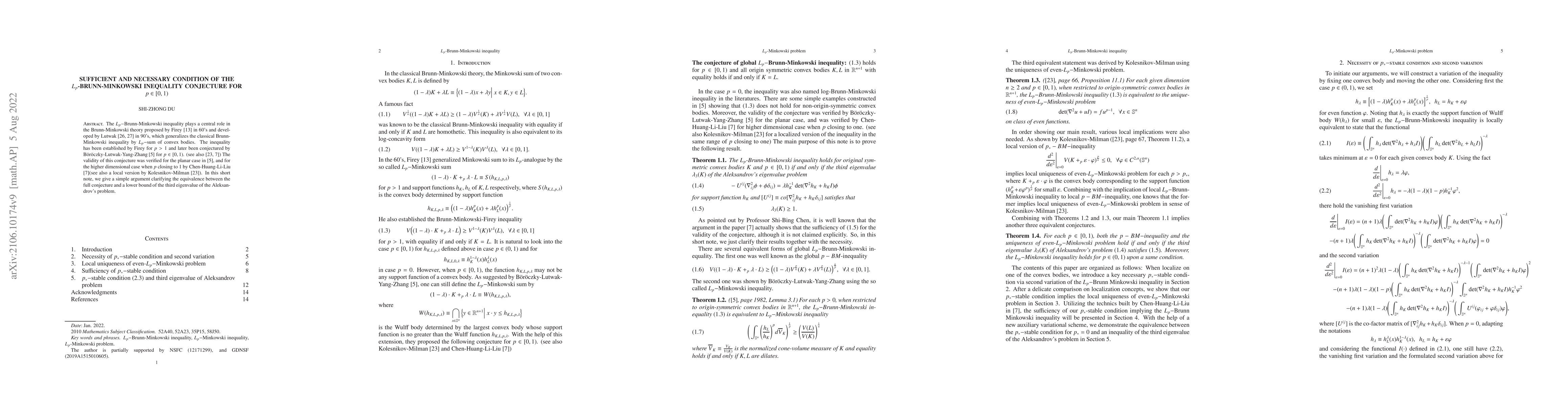 Thumbnail for Sufficient and Necessary Condition of the Lp-Brunn-Minkowski Inequality
  Conjecture for p\in[0,1)