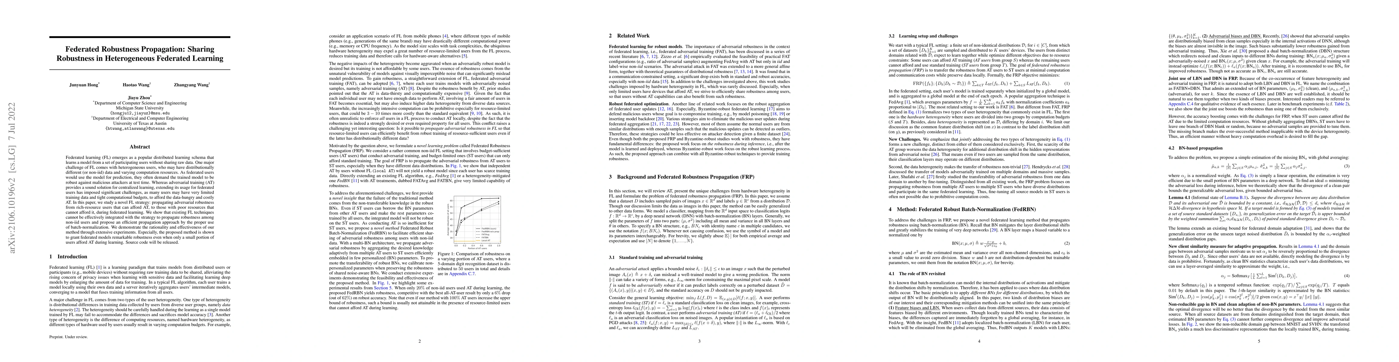Thumbnail for Federated Robustness Propagation: Sharing Robustness in Heterogeneous
  Federated Learning