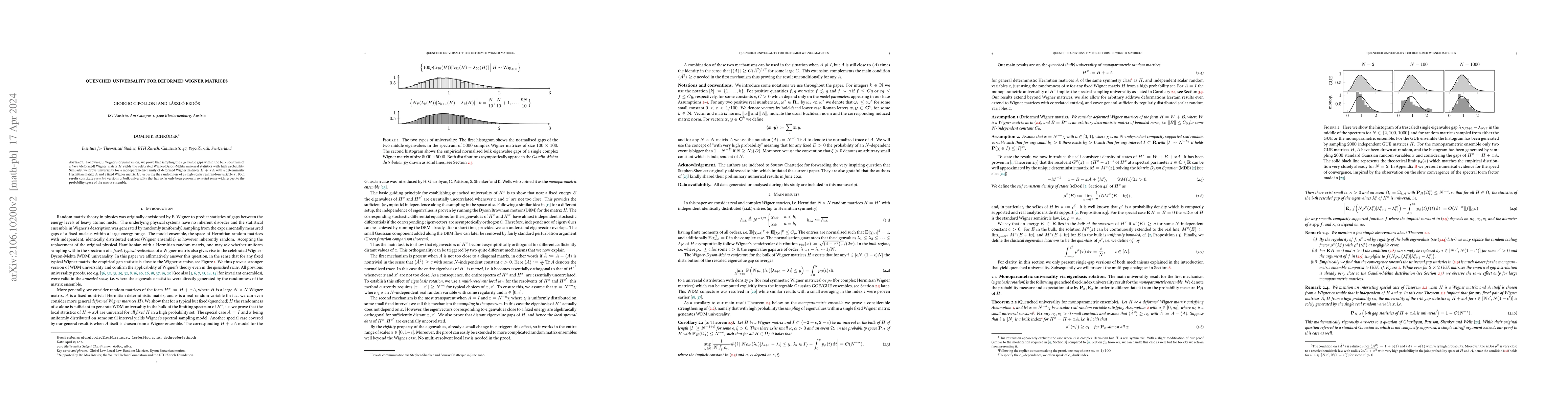 Thumbnail for Quenched universality for deformed Wigner matrices
