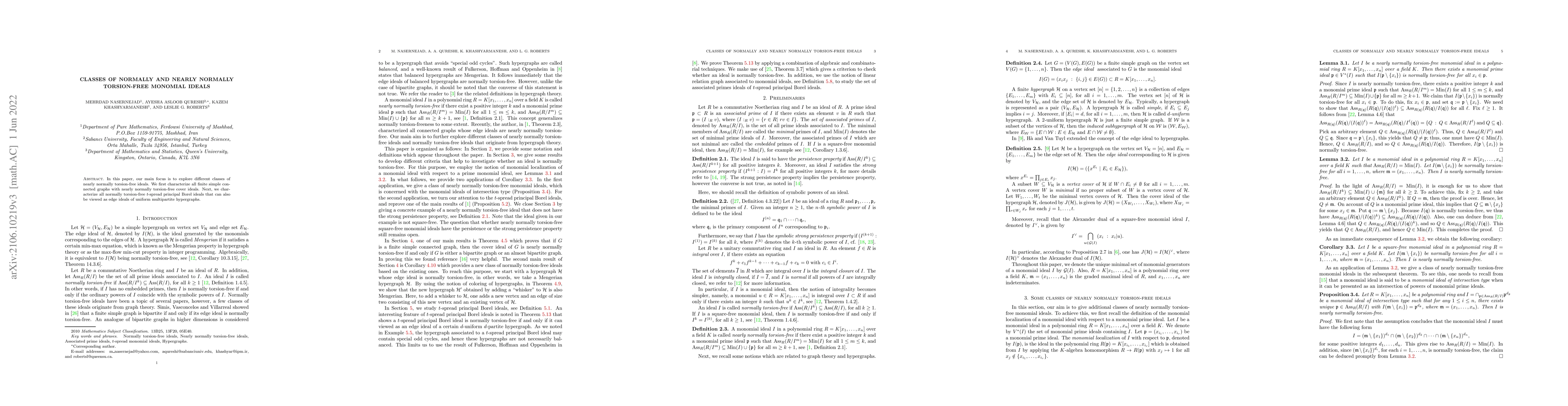 Thumbnail for Classes of normally and nearly normally torsion-free monomial ideals