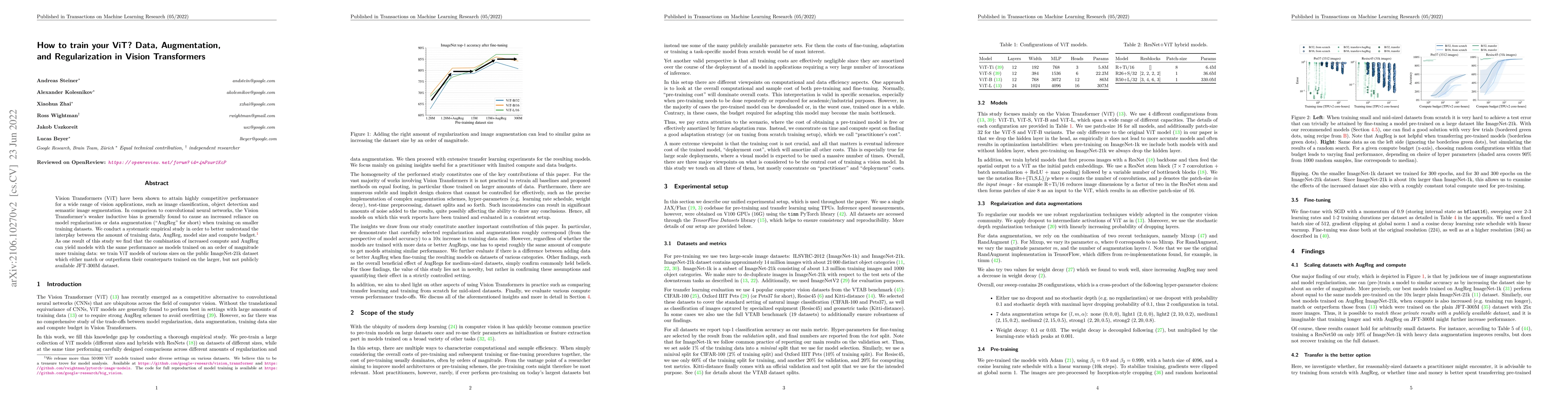 Thumbnail for How to train your ViT? Data, Augmentation, and Regularization in Vision
  Transformers