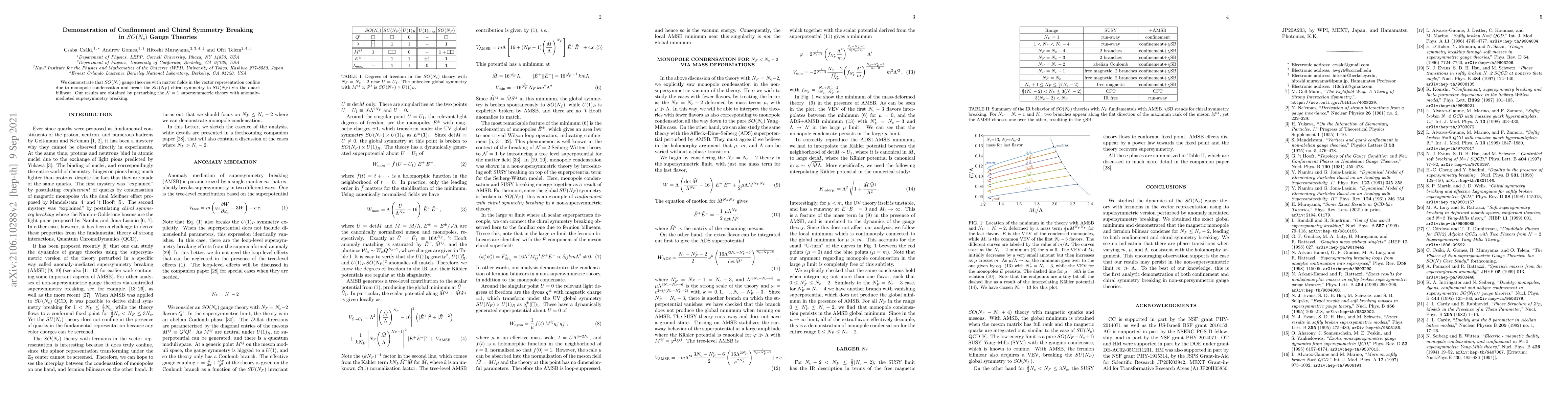 Thumbnail for Demonstration of Confinement and Chiral Symmetry Breaking in $SO(N_c)$
  Gauge Theories