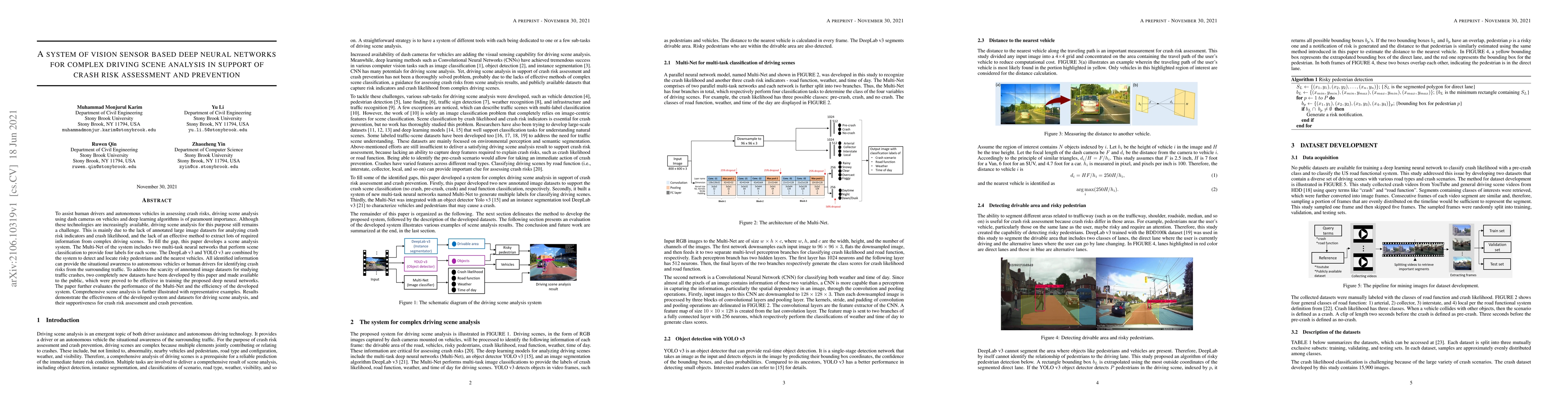Thumbnail for A system of vision sensor based deep neural networks for complex driving
  scene analysis in support of crash risk assessment and prevention