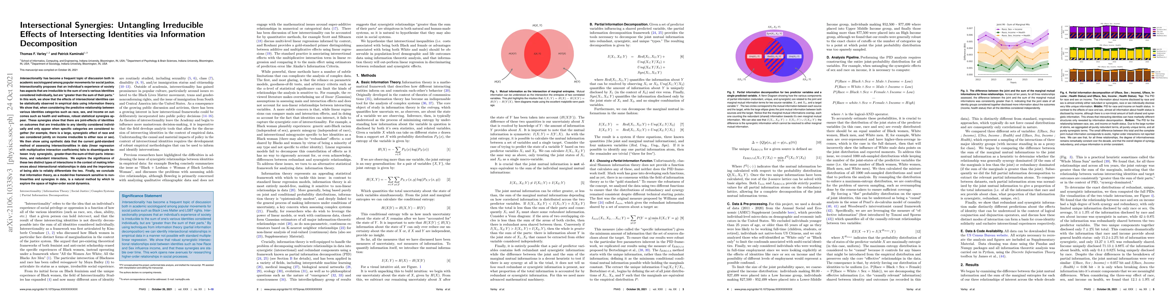 Thumbnail for Intersectional synergies: untangling irreducible effects of intersecting
  identities via information decomposition