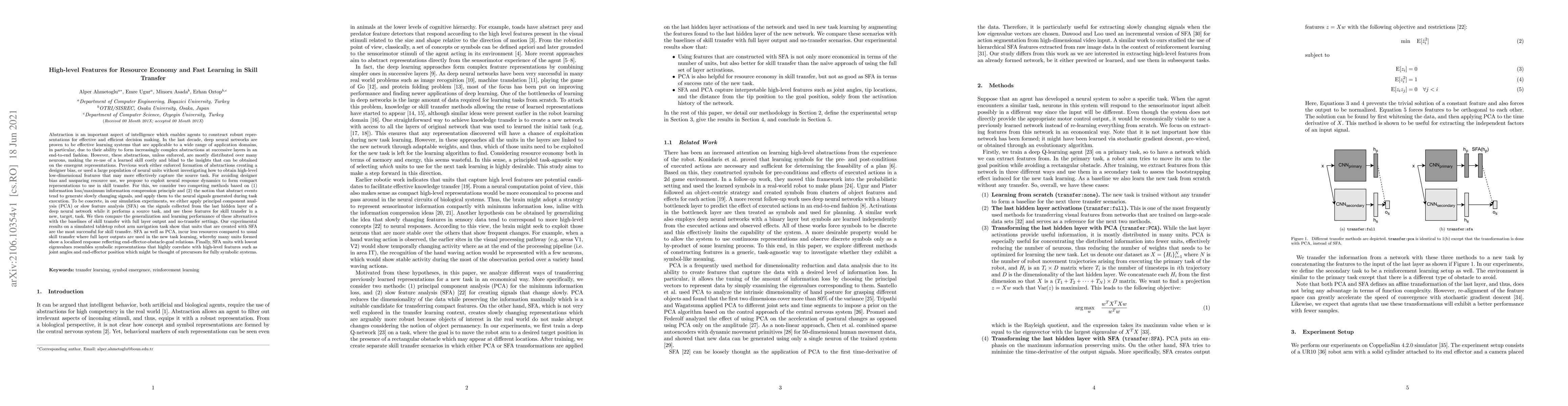 Thumbnail for High-level Features for Resource Economy and Fast Learning in Skill
  Transfer