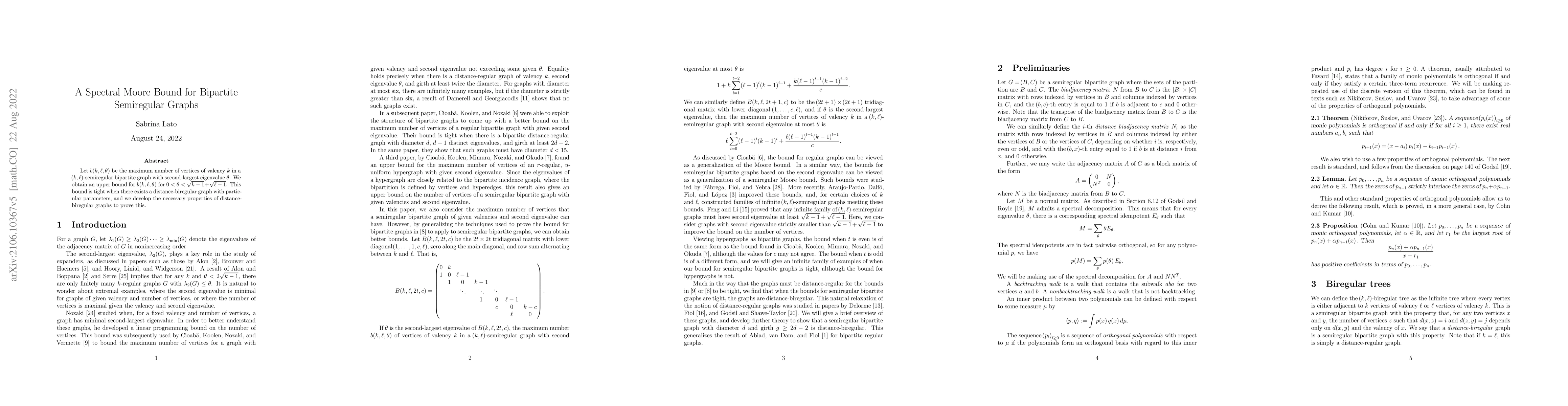 Thumbnail for A Spectral Moore Bound for Bipartite Semiregular Graphs