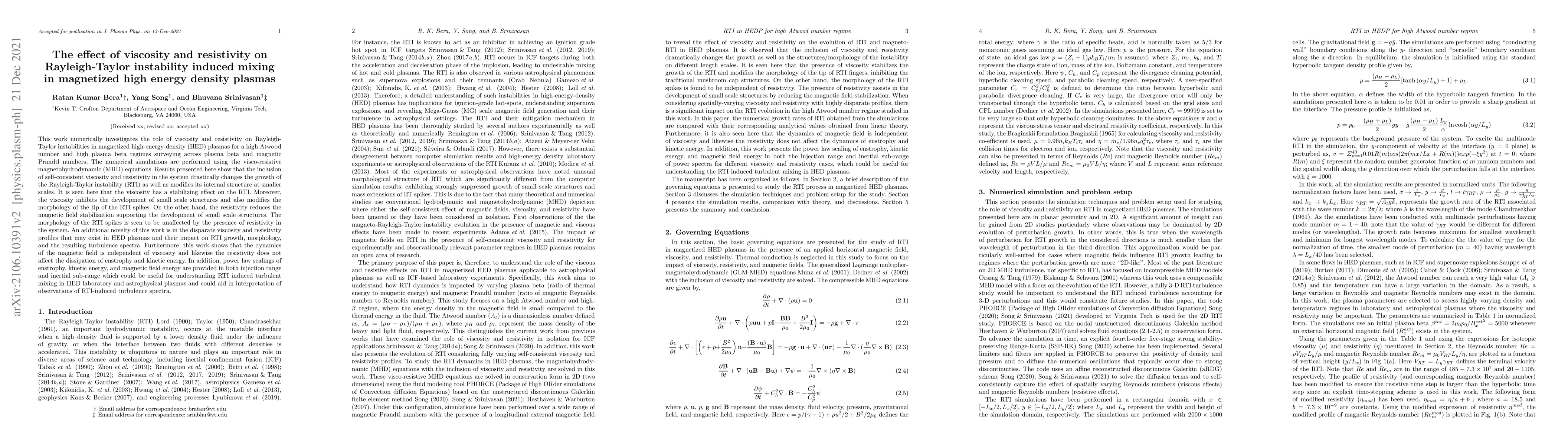Thumbnail for The effect of viscosity and resistivity on Rayleigh-Taylor instability
  induced mixing in magnetized high energy density plasmas