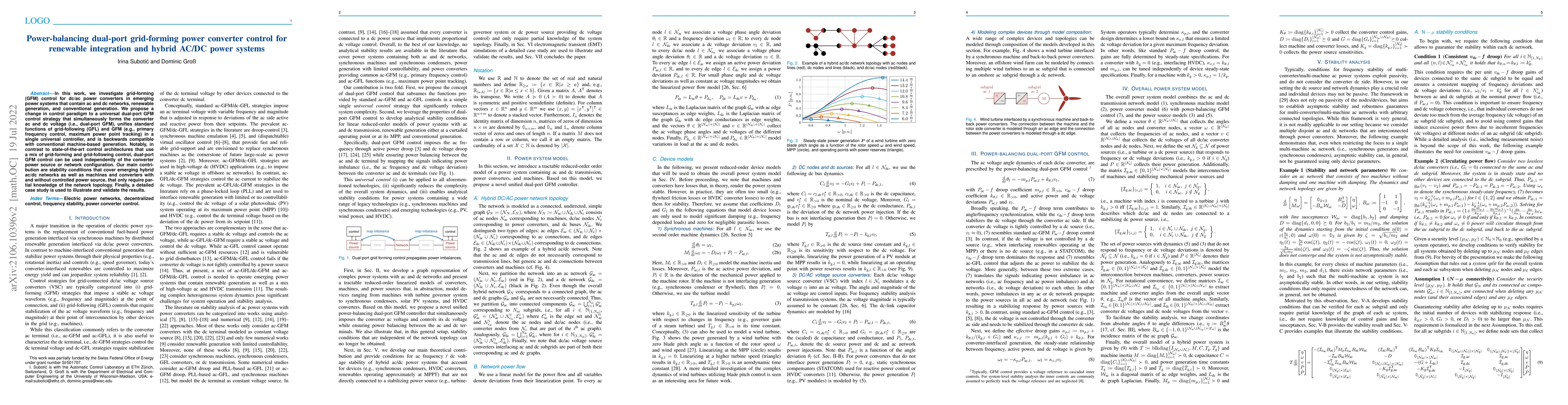 Thumbnail for Power-balancing dual-port grid-forming power converter control for
  renewable integration and hybrid AC/DC power systems