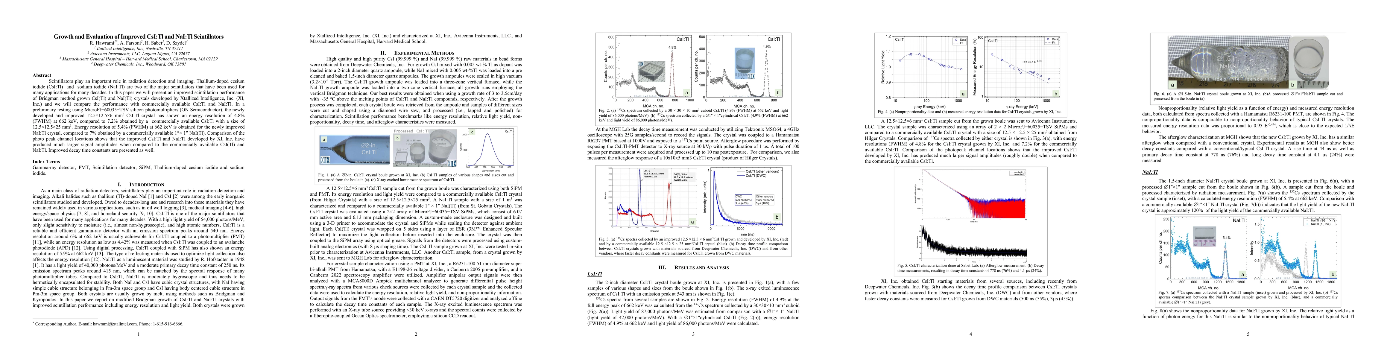 Thumbnail for Growth and Evaluation of Improved CsI:Tl and NaI:Tl Scintillators