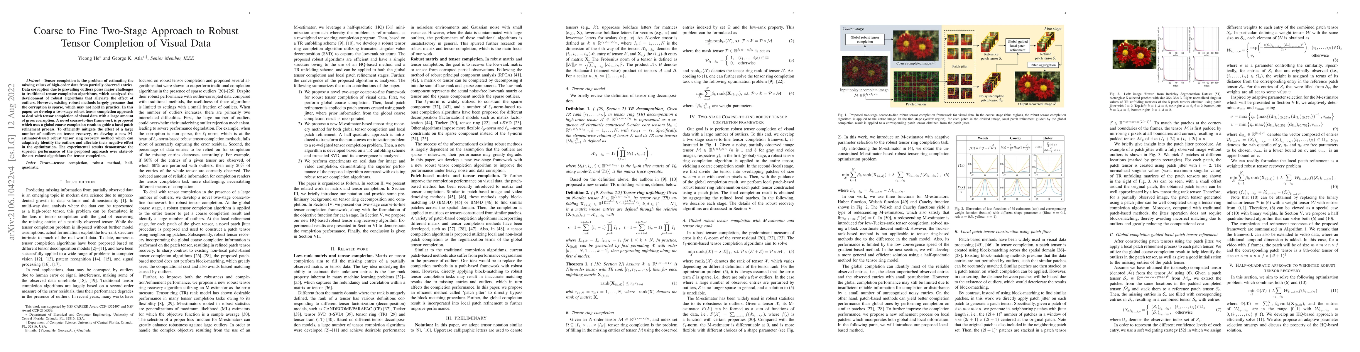 Thumbnail for Coarse to Fine Two-Stage Approach to Robust Tensor Completion of Visual
  Data