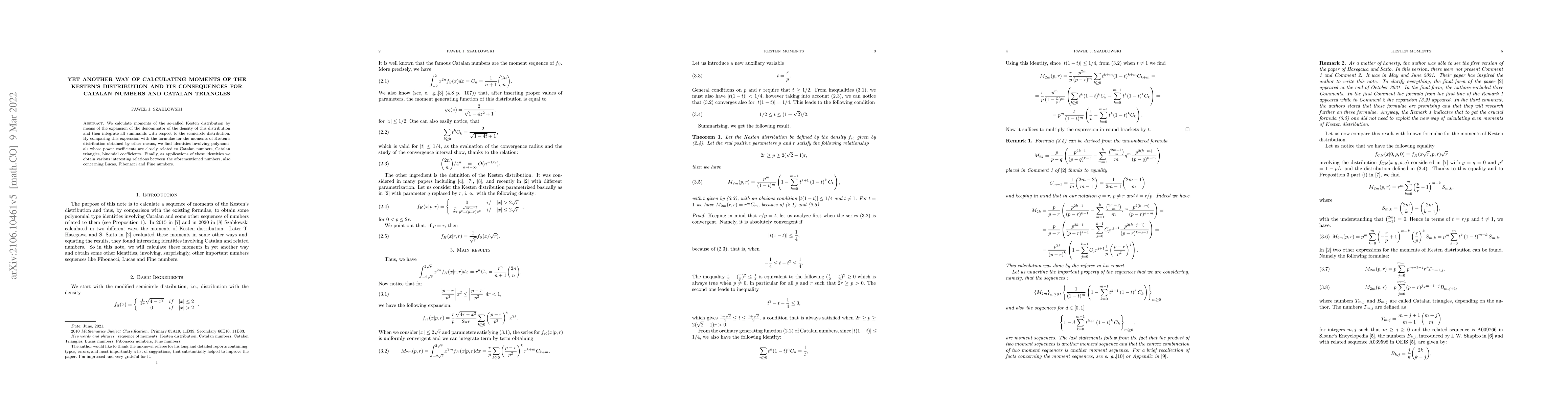 Thumbnail for Yet another way of calculating moments of the Kesten's distribution and
  its consequences for Catalan numbers and Catalan triangles