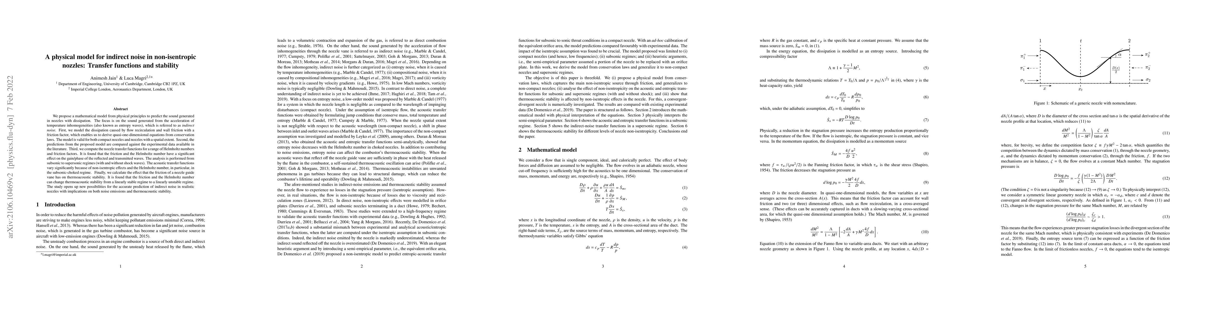 Thumbnail for A physical model for indirect noise in non-isentropic nozzles: Transfer
  functions and stability