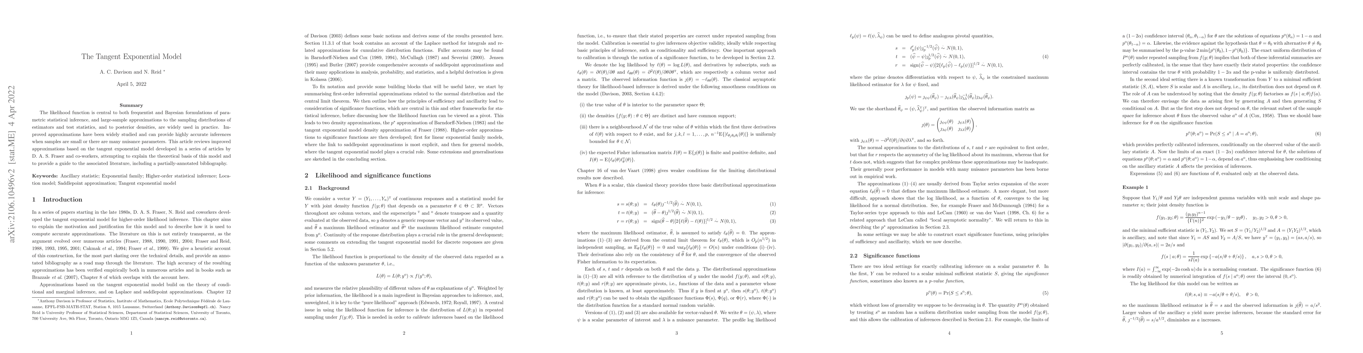 Thumbnail for The Tangent Exponential Model