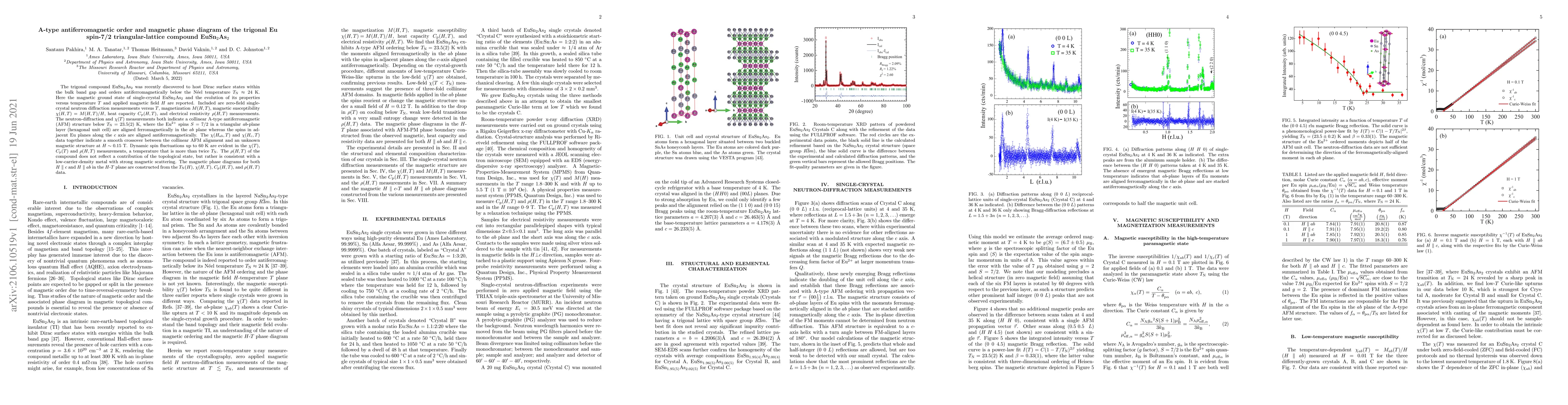 Thumbnail for A-type antiferromagnetic order and magnetic phase diagram of the
  trigonal Eu spin-7/2 triangular-lattice compound EuSn2As2