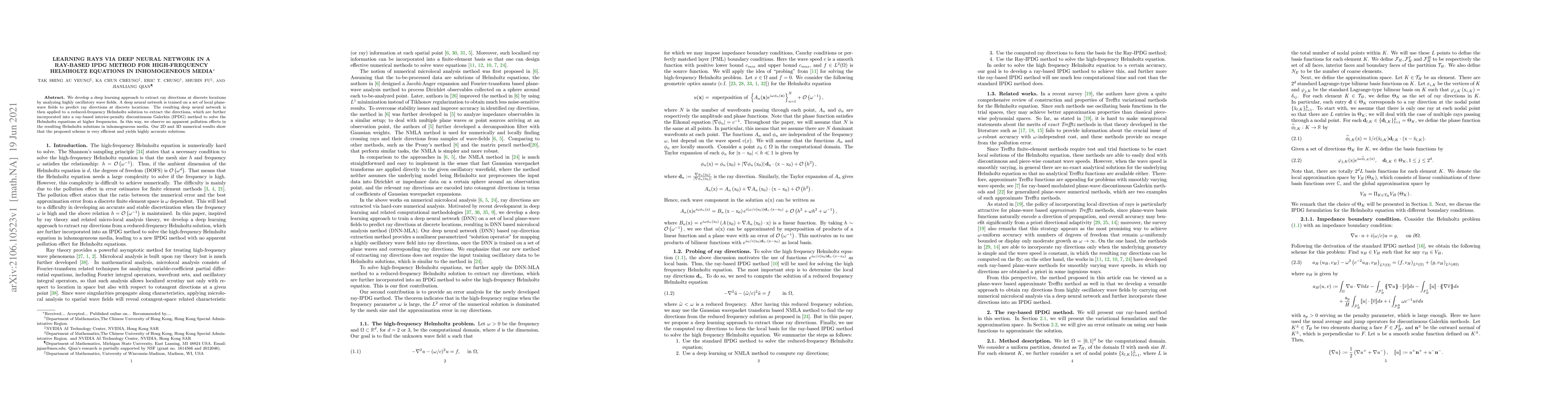 Thumbnail for Learning Rays via Deep Neural Network in a Ray-based IPDG Method for
  High-Frequency Helmholtz Equations in Inhomogeneous Media