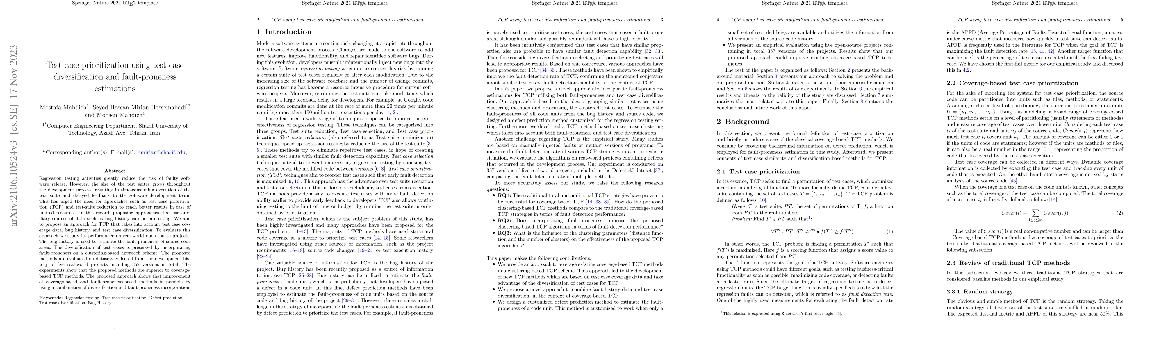 Thumbnail for Test case prioritization using test case diversification and
  fault-proneness estimations