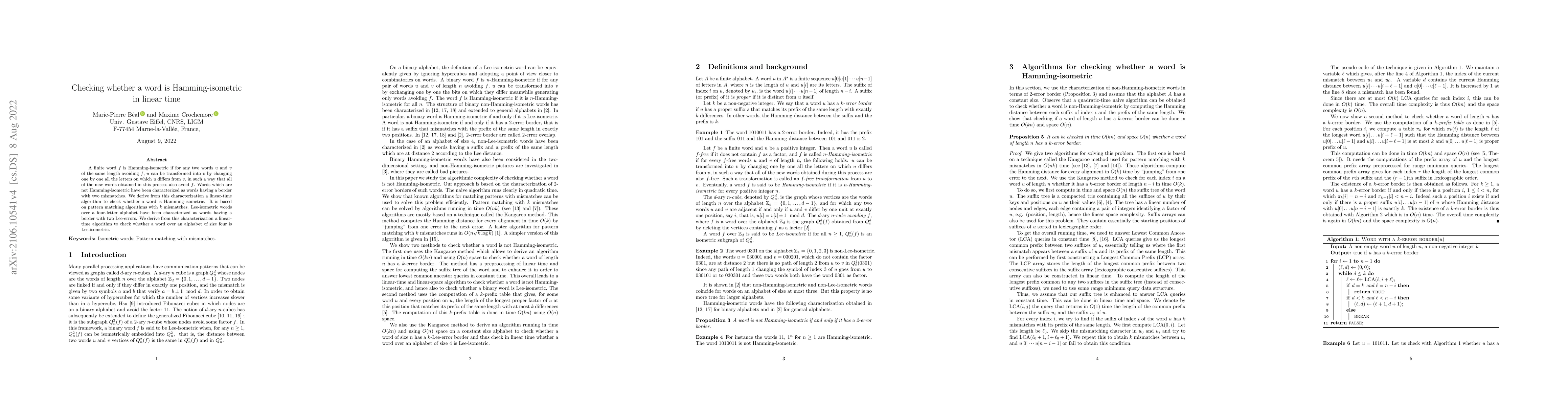 Thumbnail for Checking whether a word is Hamming-isometric in linear time