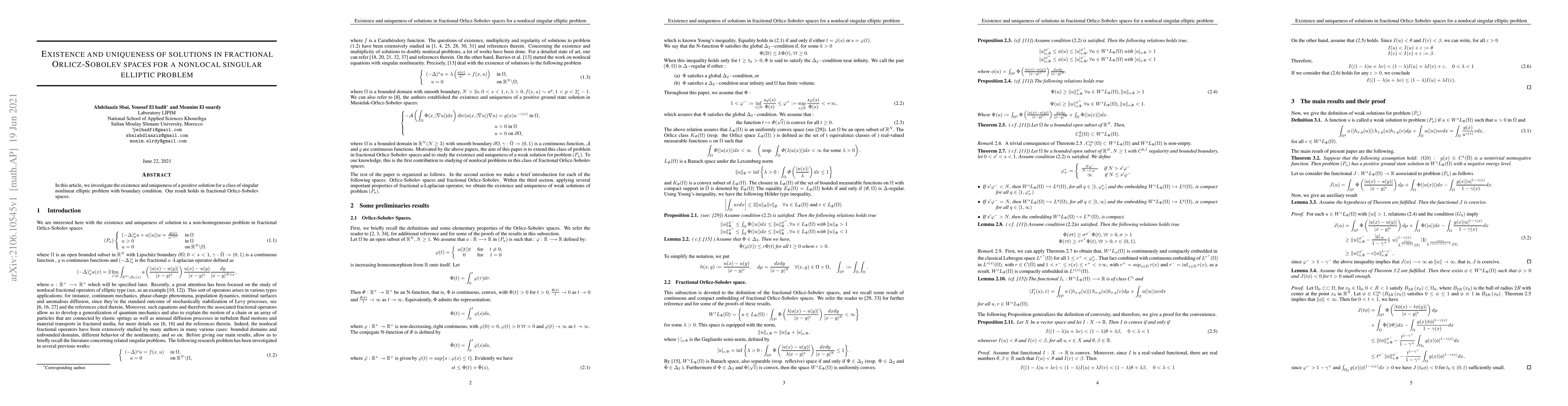 Thumbnail for Existence and uniqueness of solutions in fractional Orlicz-Sobolev
  spaces for a nonlocal singular elliptic problem