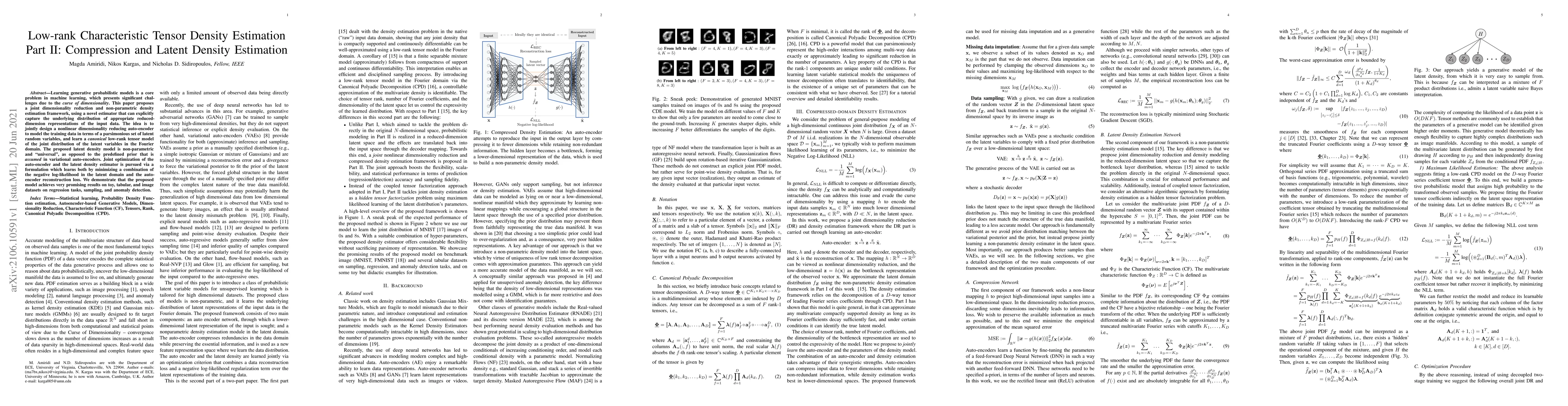 Thumbnail for Low-rank Characteristic Tensor Density Estimation Part II: Compression
  and Latent Density Estimation