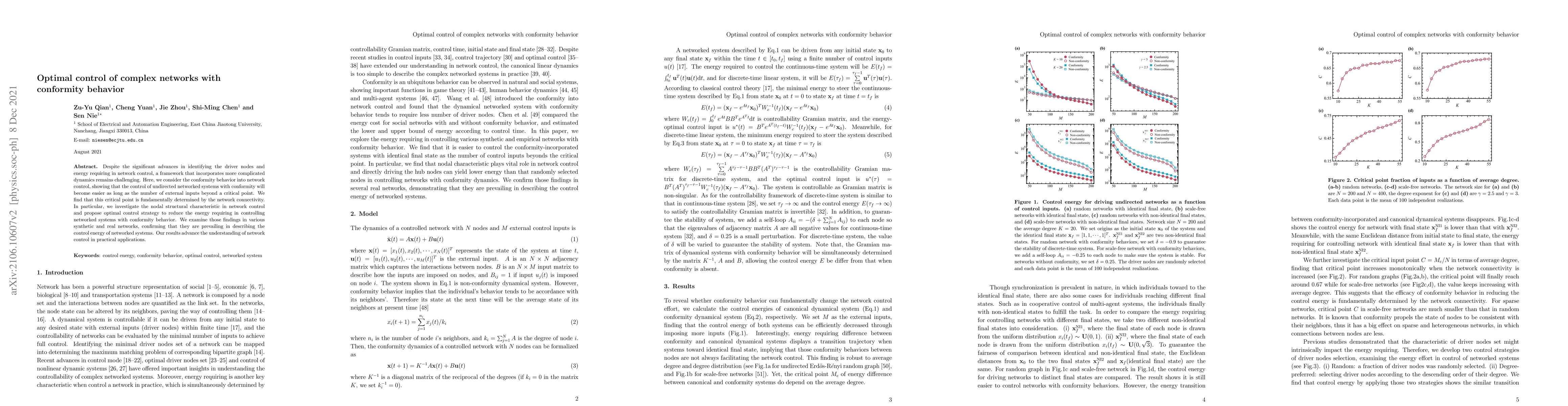 Thumbnail for Optimal control of complex networks with conformity behavior
