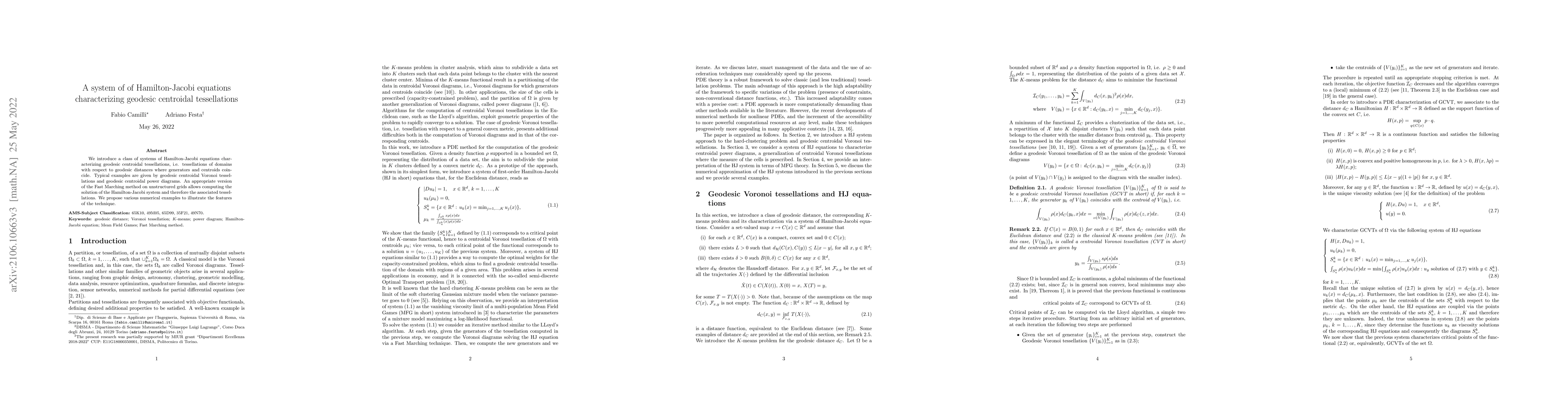 Thumbnail for A system of of Hamilton-Jacobi equations characterizing geodesic
  centroidal tessellations