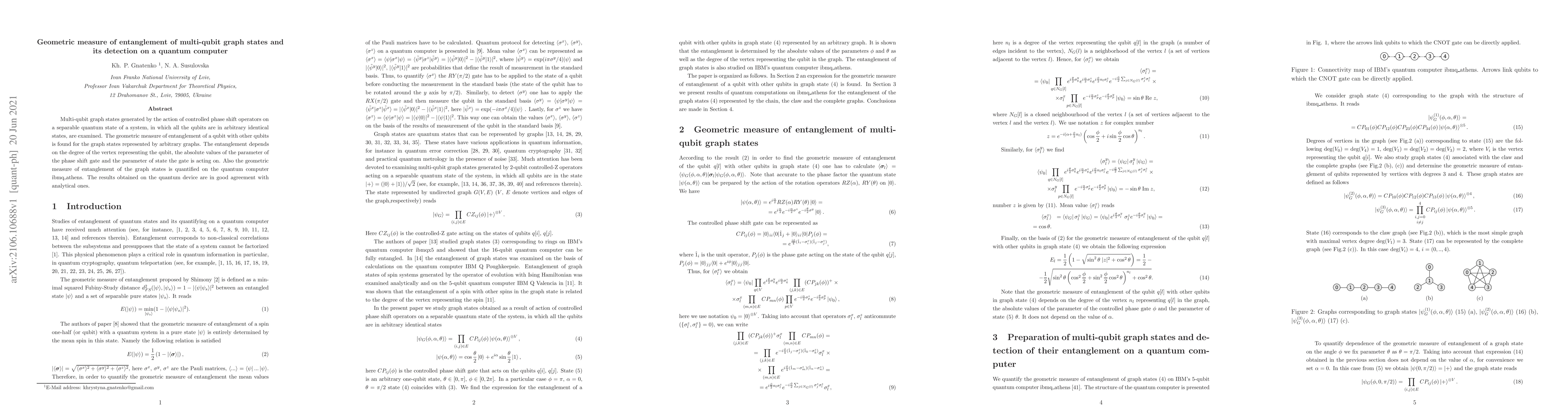 Thumbnail for Geometric measure of entanglement of multi-qubit graph states and its
  detection on a quantum computer