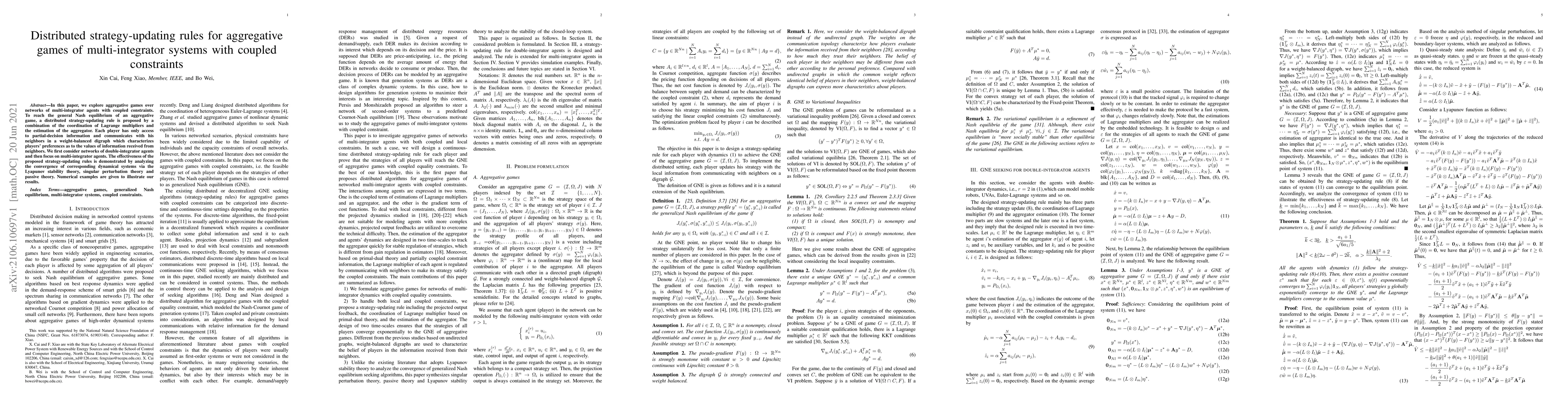 Thumbnail for Distributed strategy-updating rules for aggregative games of
  multi-integrator systems with coupled constraints