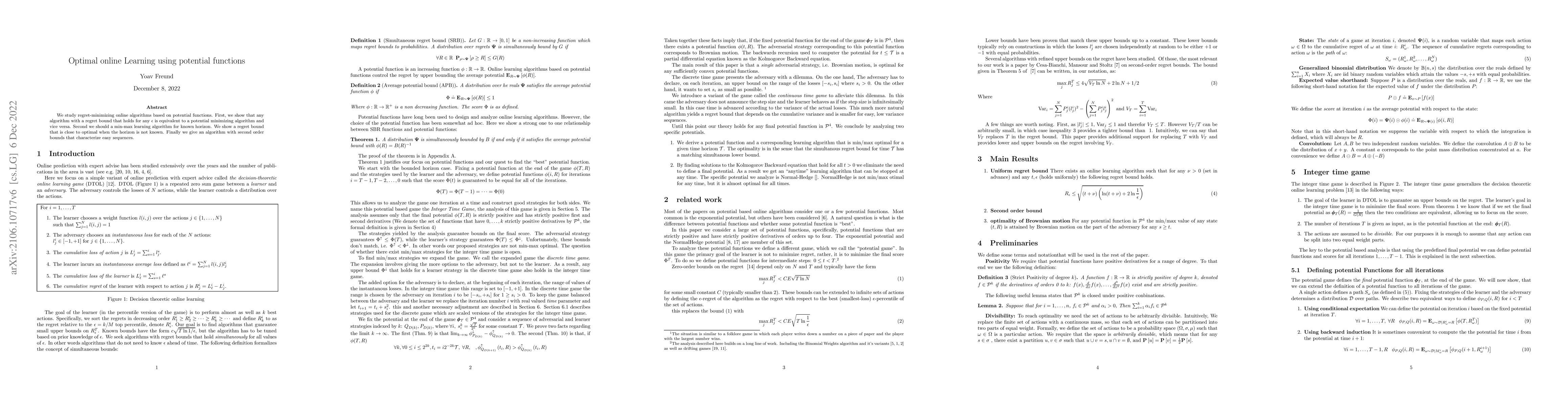Thumbnail for Optimal Online Learning using Potential Functions