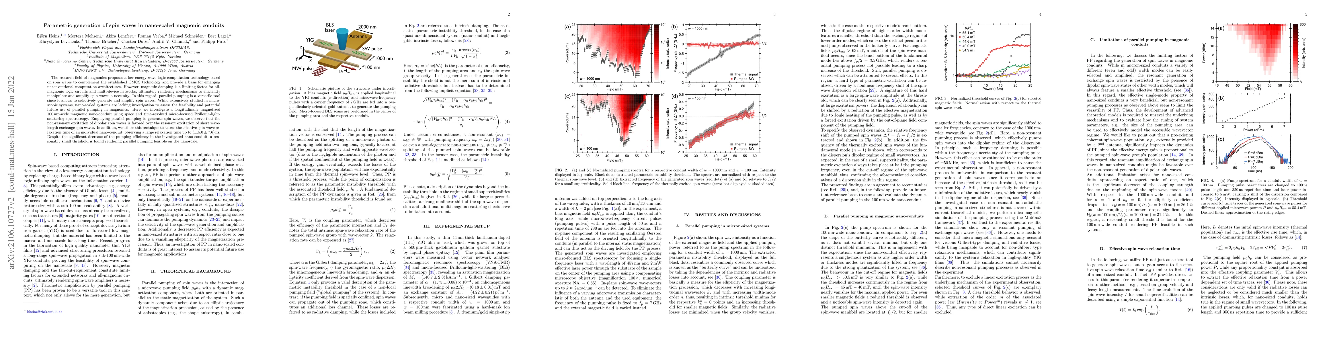 Thumbnail for Parametric generation of spin waves in nano-scaled magnonic conduits