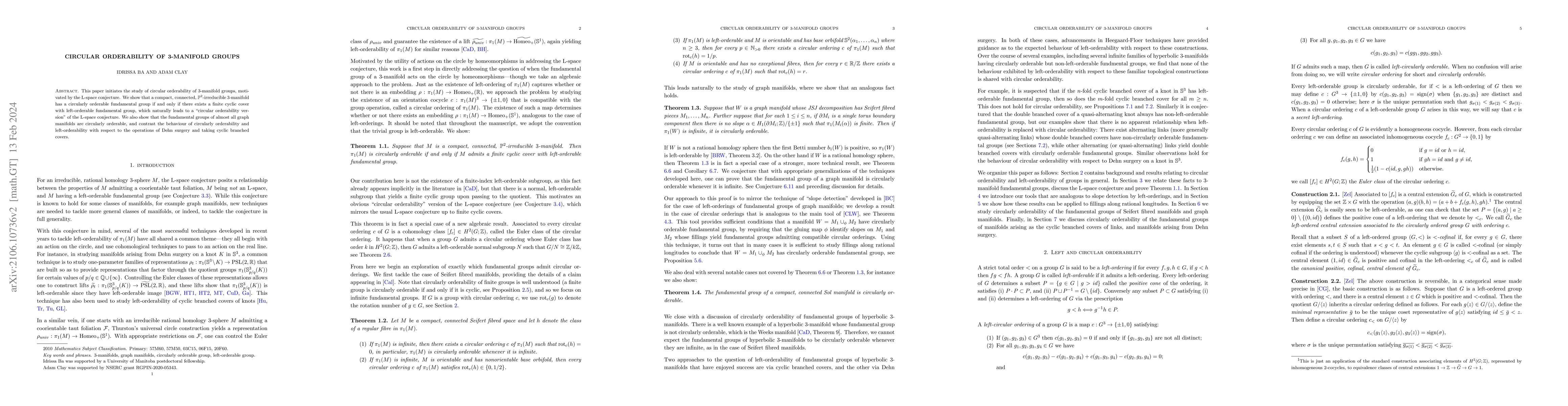Thumbnail for Circular orderability of 3-manifold groups