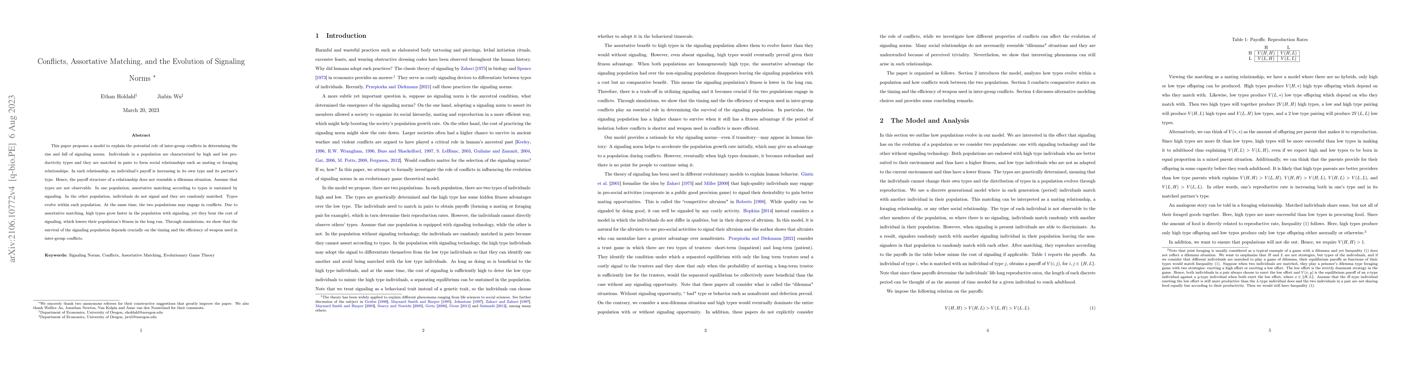 Thumbnail for Conflicts, Assortative Matching, and the Evolution of Signaling Norms