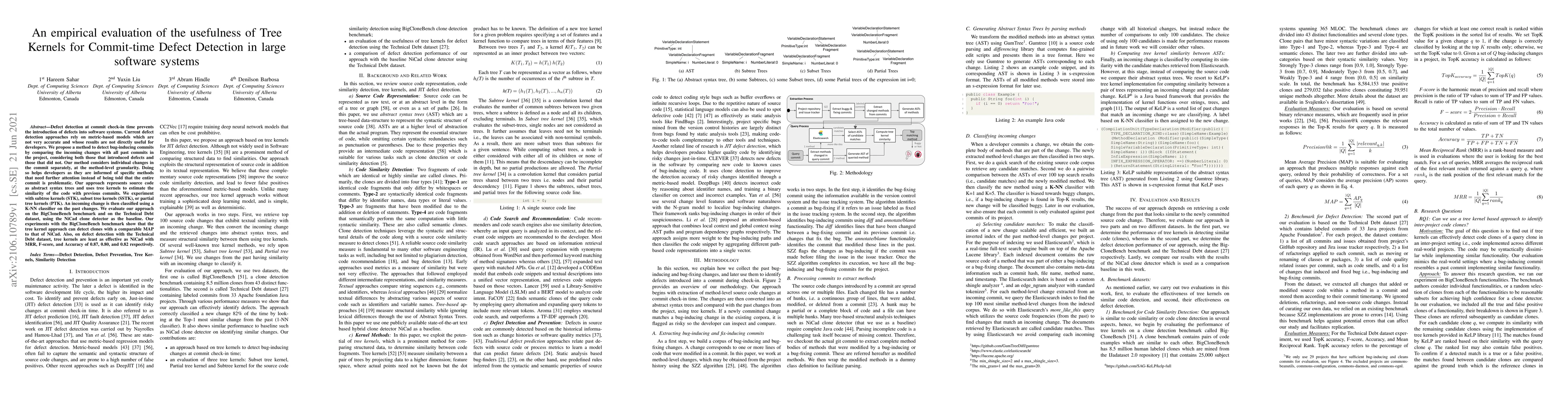 Thumbnail for An empirical evaluation of the usefulness of Tree Kernels for
  Commit-time Defect Detection in large software systems