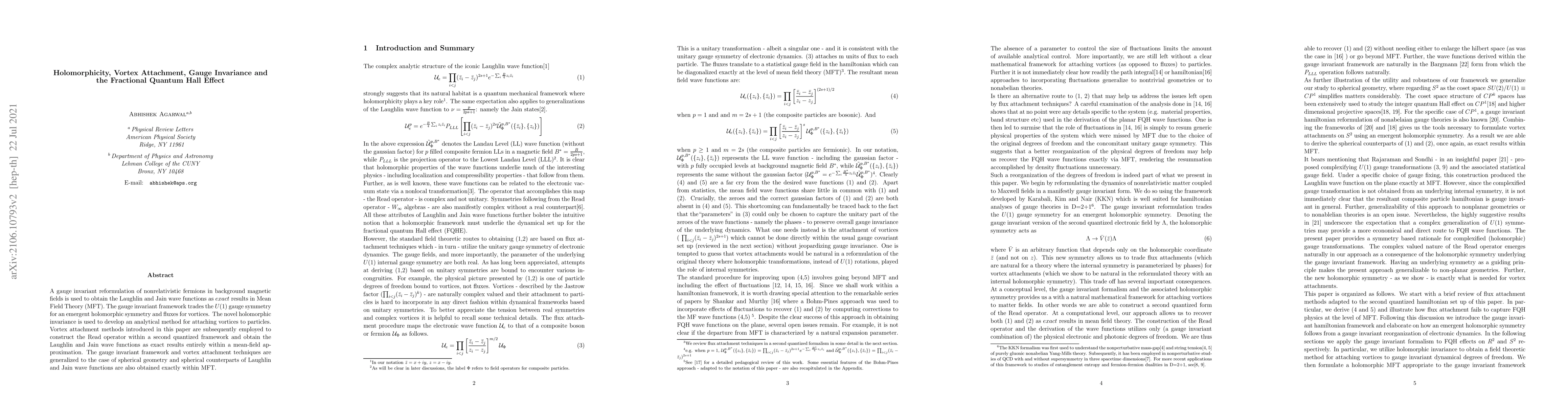 Thumbnail for Holomorphicity, Vortex Attachment, Gauge Invariance and the Fractional
  Quantum Hall Effect