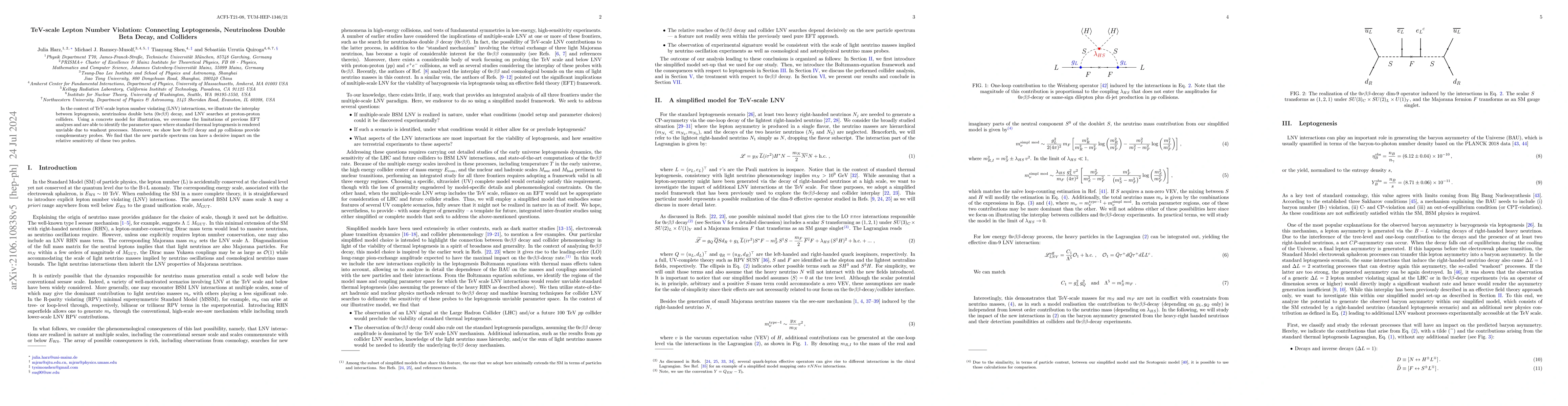 Thumbnail for TeV-scale Lepton Number Violation: Connecting Leptogenesis, Neutrinoless
  Double Beta Decay, and Colliders