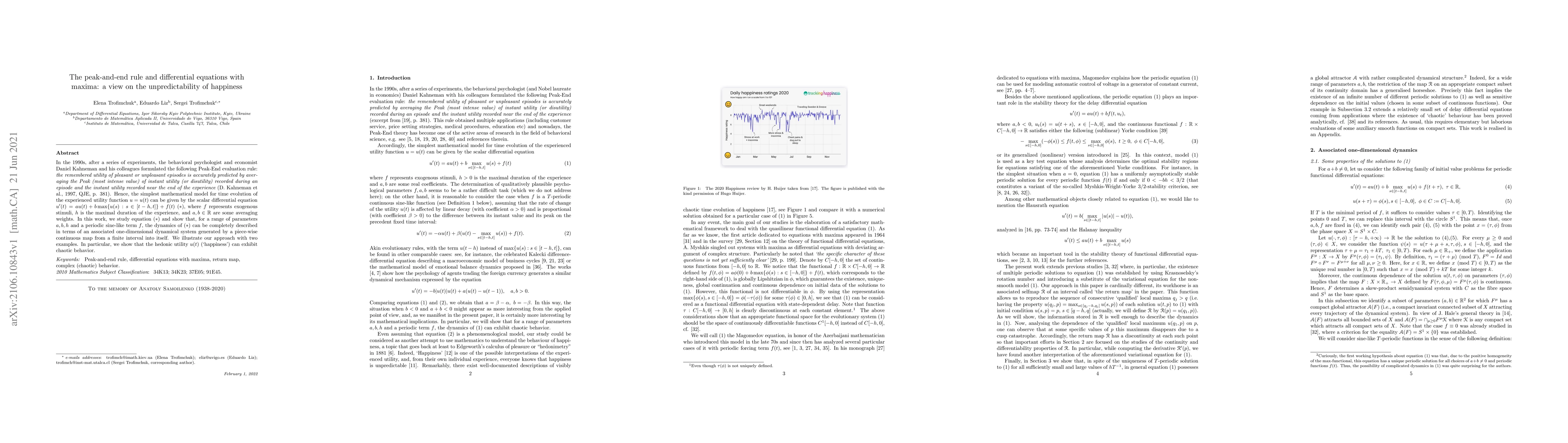 Thumbnail for The peak-and-end rule and differential equations with maxima: a view on
  the unpredictability of happiness