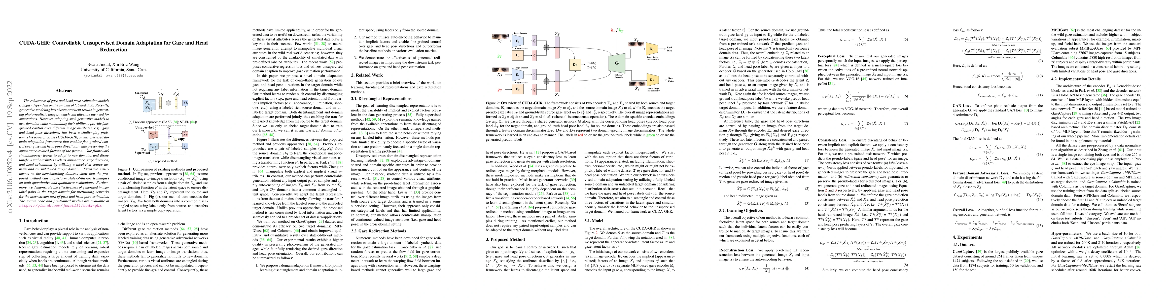 Thumbnail for CUDA-GHR: Controllable Unsupervised Domain Adaptation for Gaze and Head
  Redirection