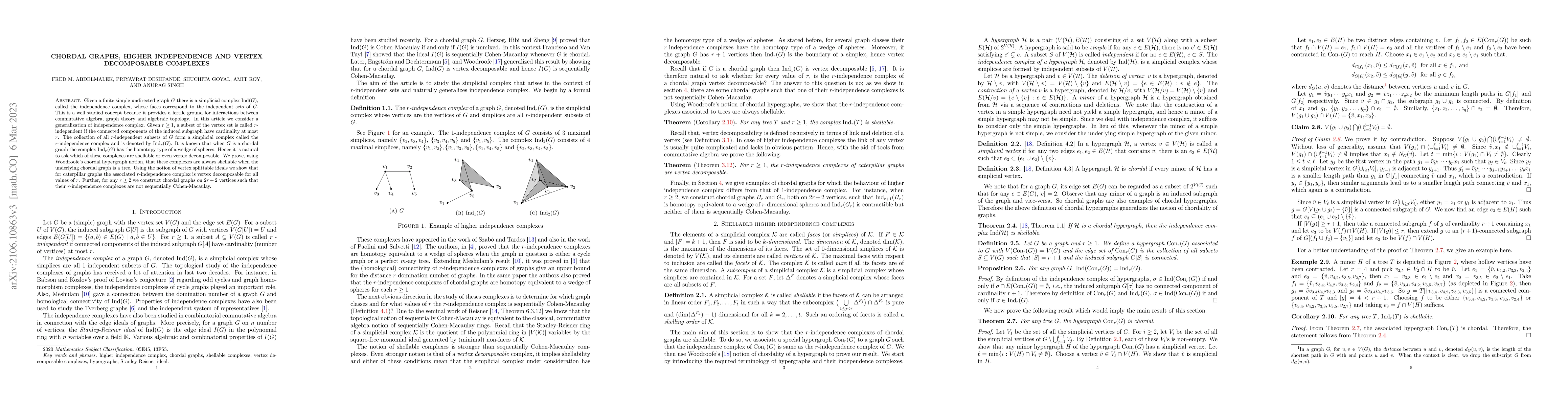 Thumbnail for Chordal graphs, higher independence and vertex decomposable complexes