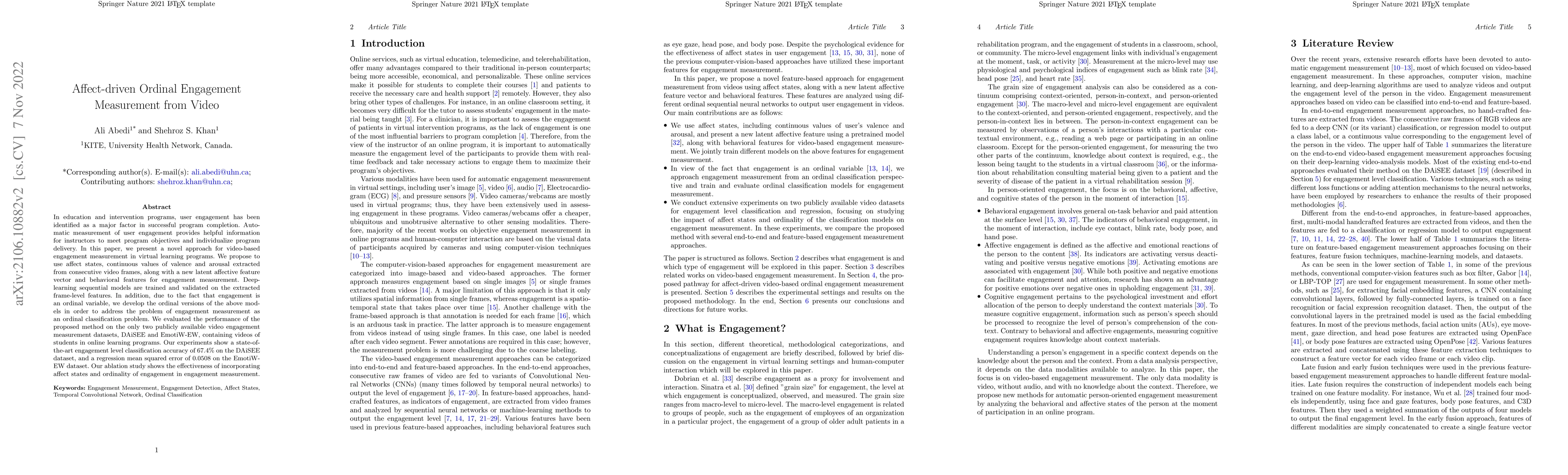 Thumbnail for Affect-driven Ordinal Engagement Measurement from Video