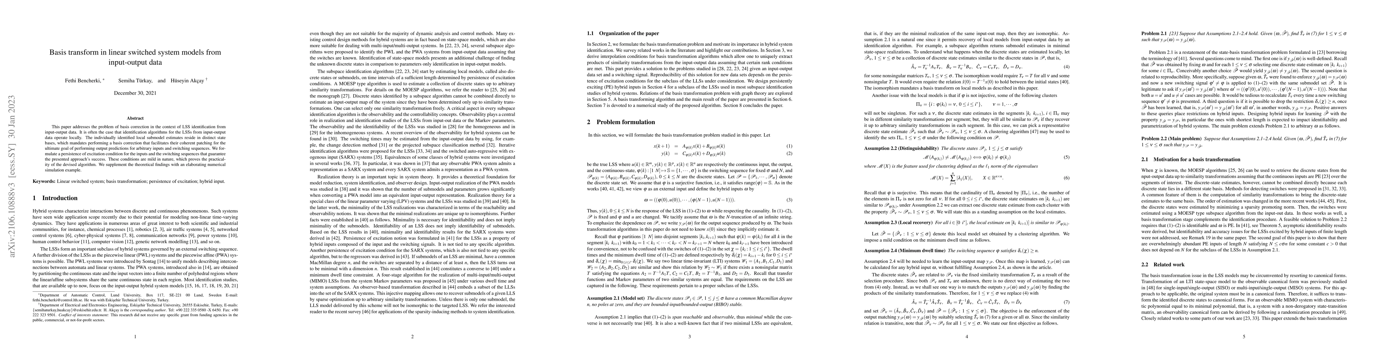 Thumbnail for Basis transform in switched linear system state-space models from
  input-output data