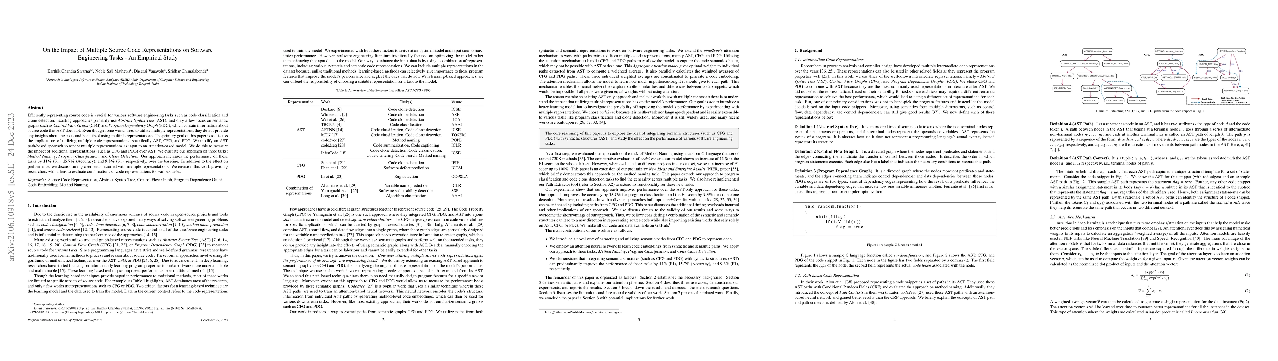 Thumbnail for On the Impact of Multiple Source Code Representations on Software
  Engineering Tasks -- An Empirical Study