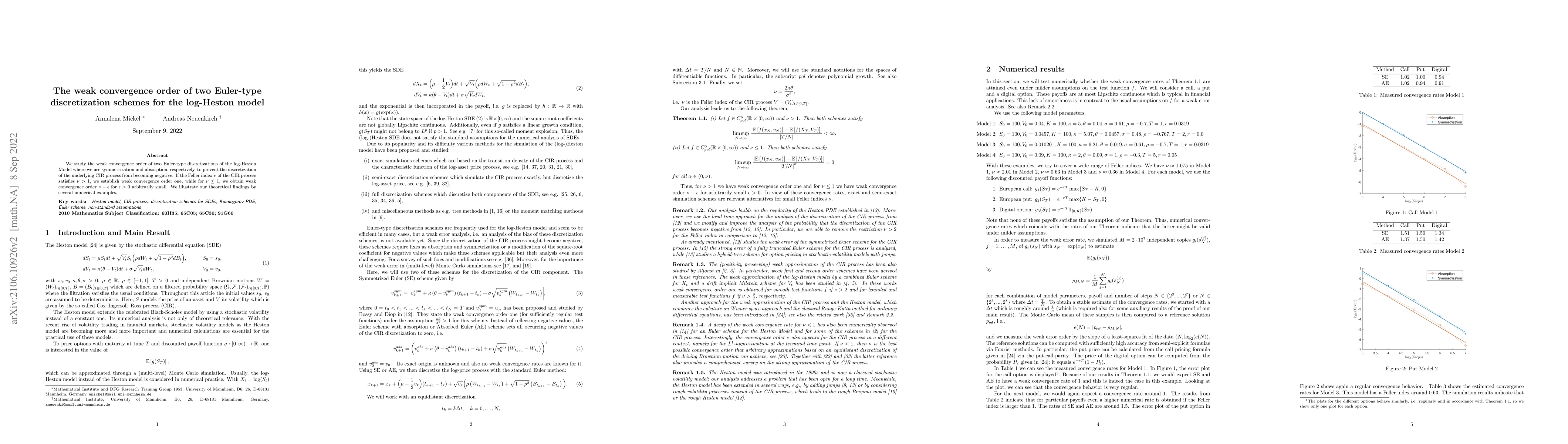 Thumbnail for The weak convergence order of two Euler-type discretization schemes for
  the log-Heston model