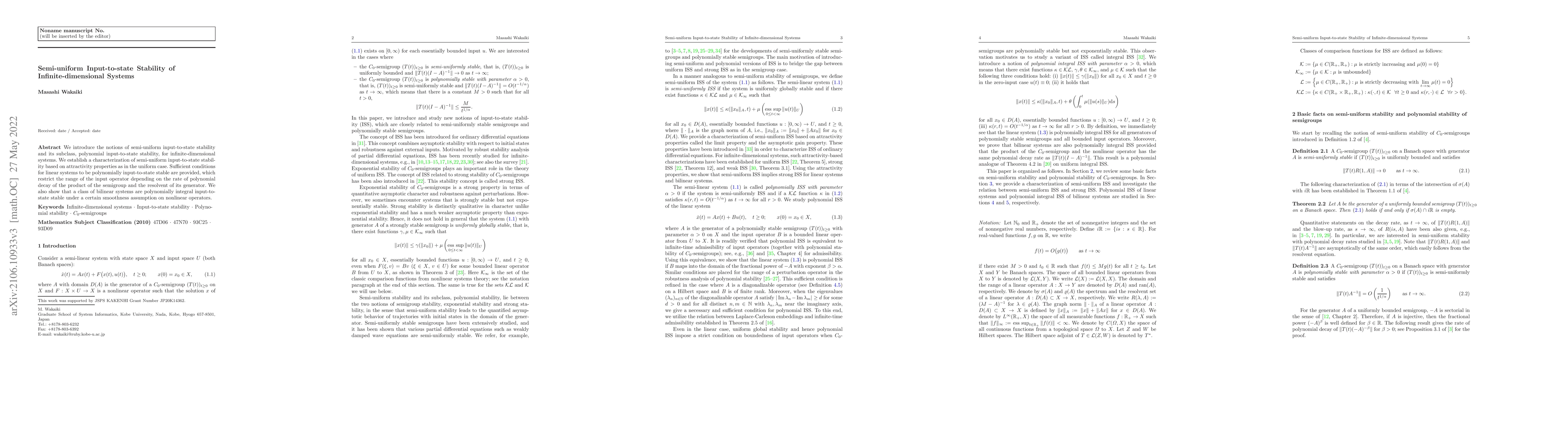 Thumbnail for Semi-uniform Input-to-state Stability of Infinite-dimensional Systems