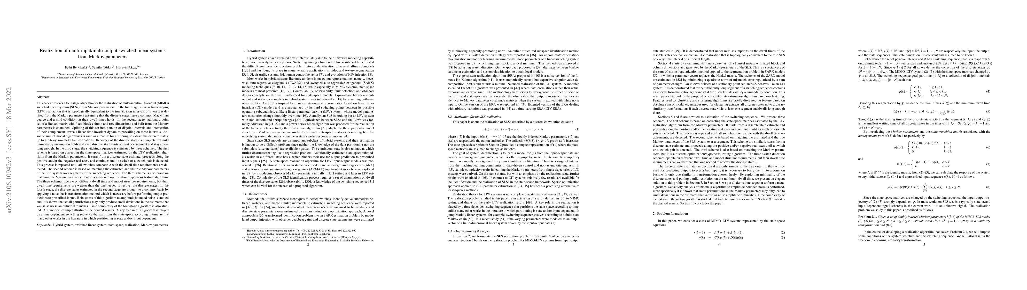Thumbnail for Realization of multi-input/multi-output switched linear systems from
  Markov parameters