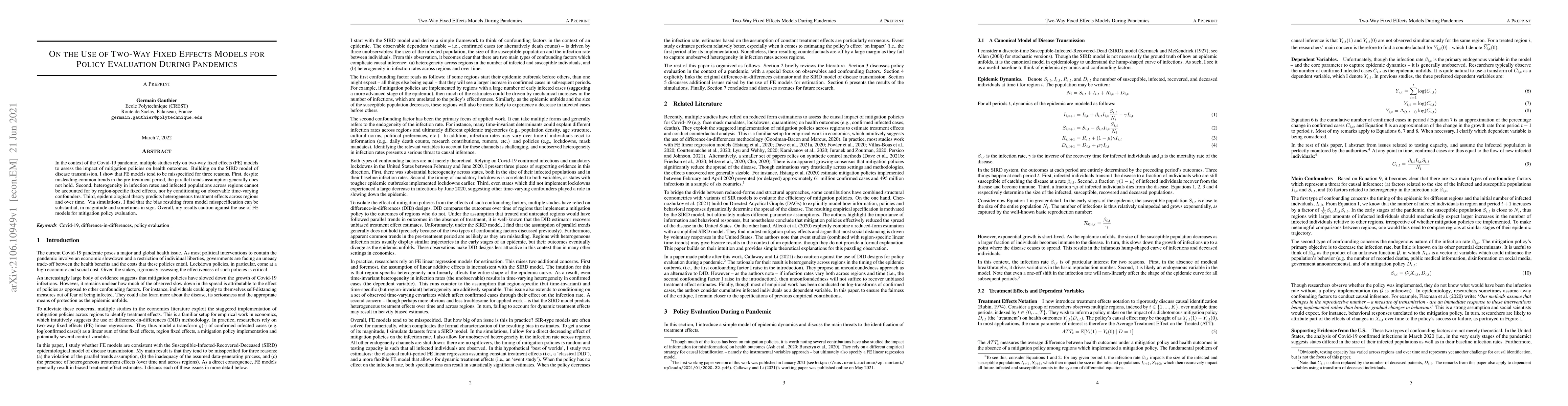 Thumbnail for On the Use of Two-Way Fixed Effects Models for Policy Evaluation During
  Pandemics